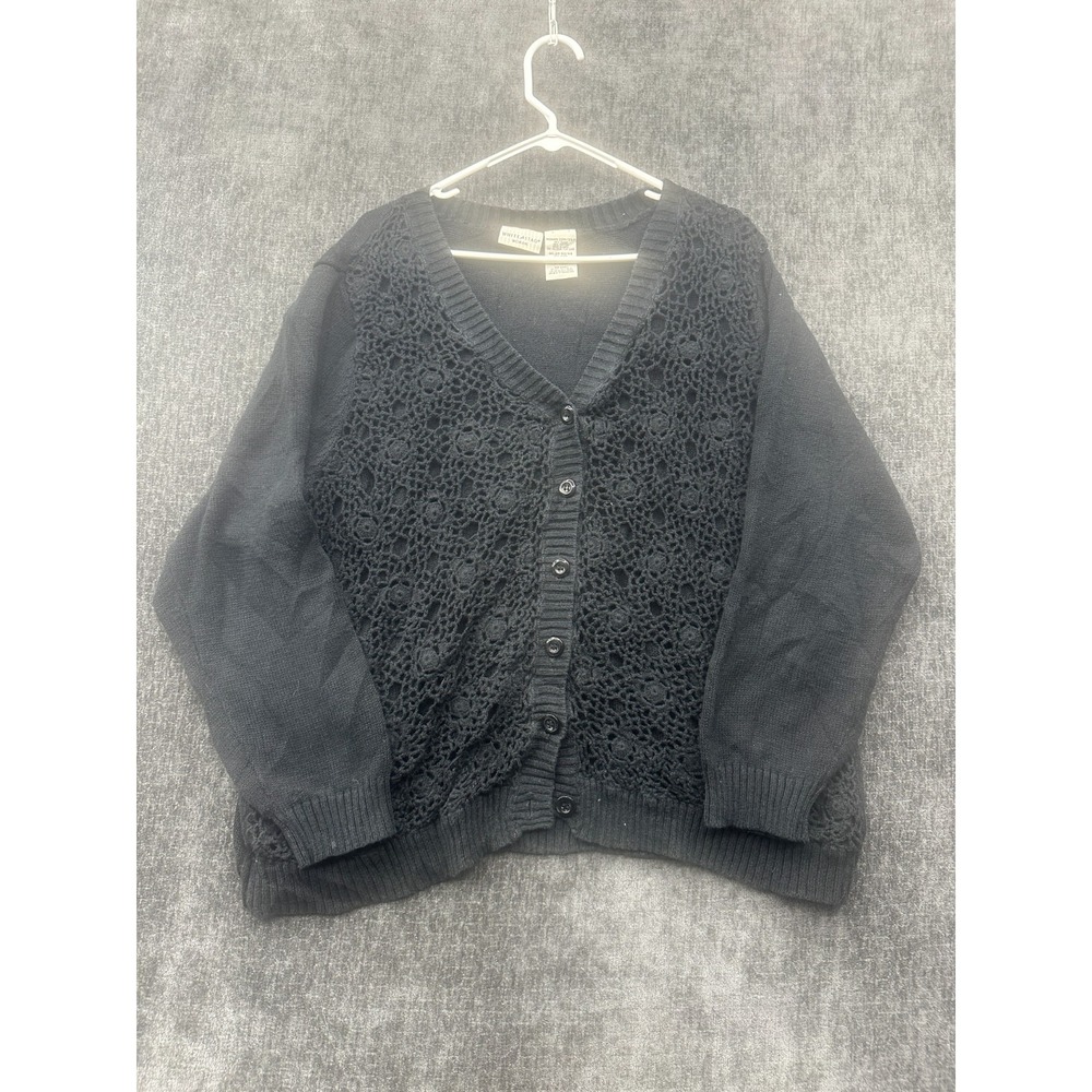 White Stag‎ Cardigan Sweater Womens 22W / 24W Black Ramie Crochet Lace Overlay